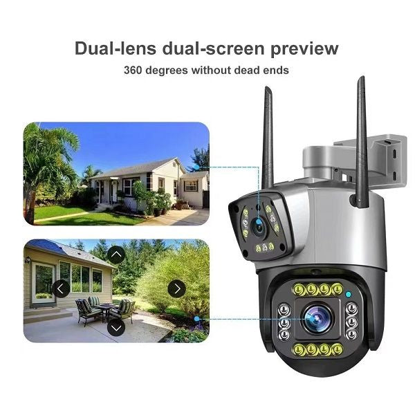 Câmera de vigilância Wi-Fi HD com lente dupla e sensor V380 Pro