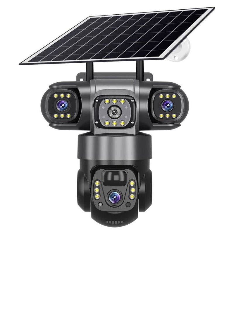 Câmera de segurança solar de 3 lentes com WI-FI, 6 MP, preta, V380