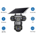 Câmera de segurança solar de 3 lentes com WI-FI, 6 MP, preta, V380