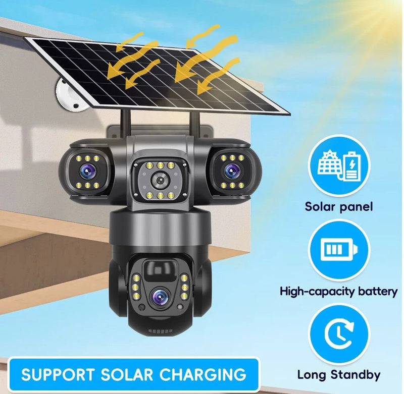 Câmera de segurança solar de 3 lentes com WI-FI, 6 MP, preta, V380