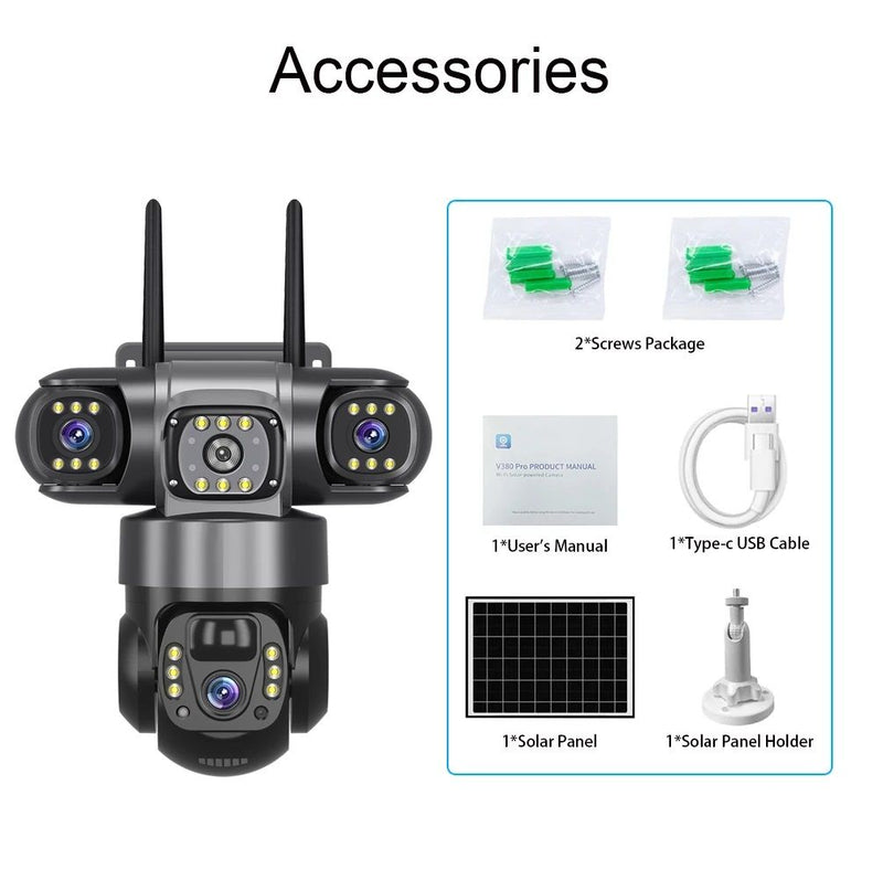 Câmera de segurança solar de 3 lentes com WI-FI, 6 MP, preta, V380