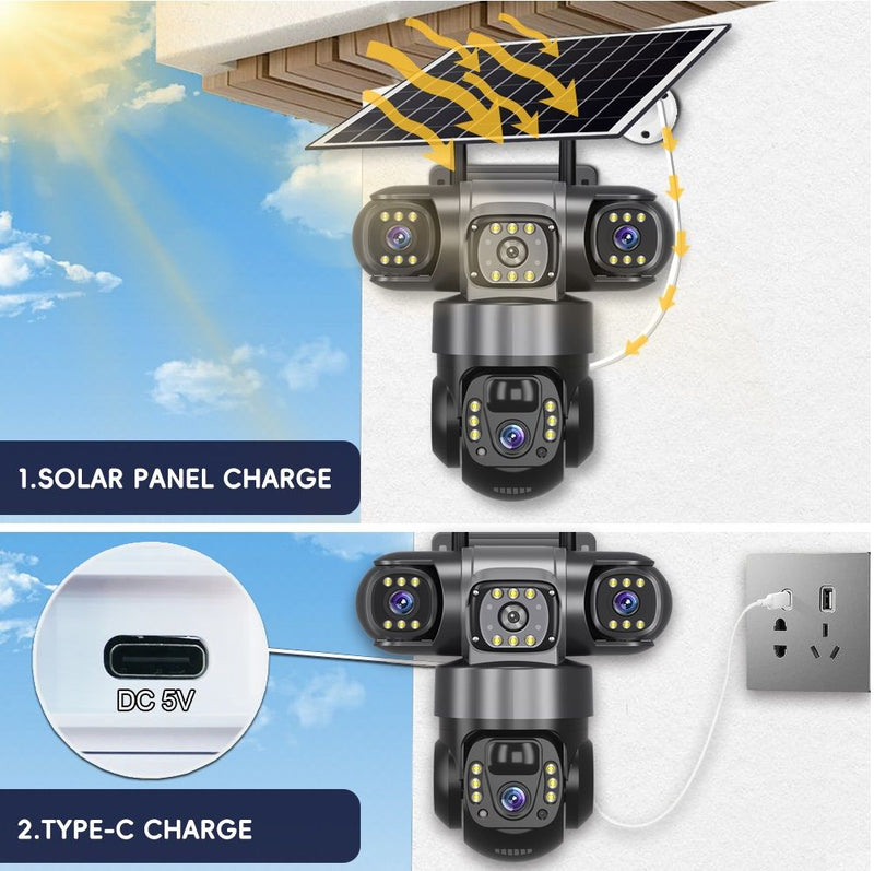 Câmera de segurança solar de 3 lentes com WI-FI, 6 MP, preta, V380