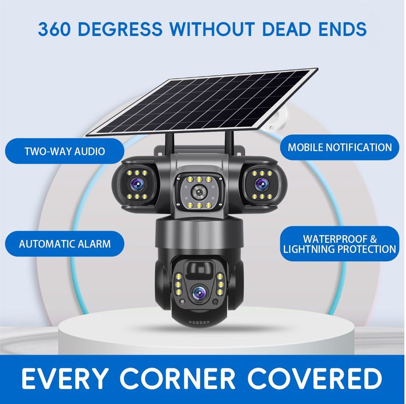 Câmera de segurança solar de 3 lentes com WI-FI, 6 MP, preta, V380