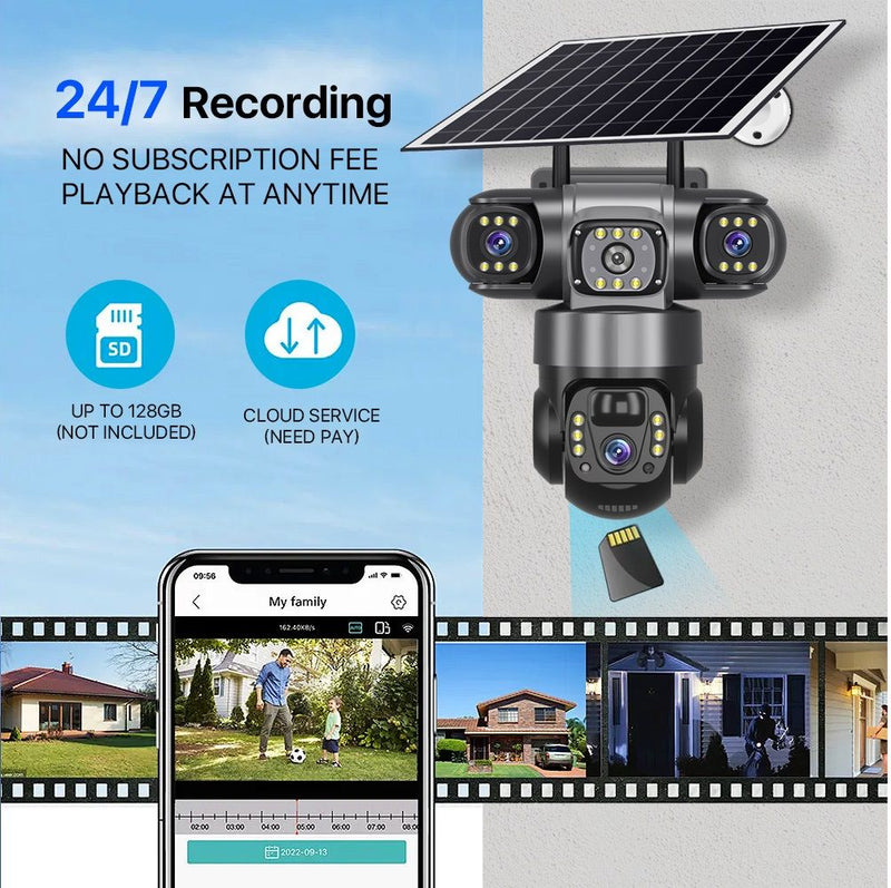 Câmera de segurança solar de 3 lentes com WI-FI, 6 MP, preta, V380